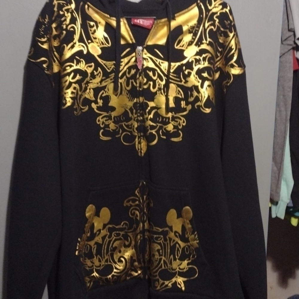 Disney 1928 Black & Gold Zip Front Sweatshirt Jacket xl
